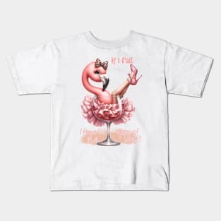 If I Fall I Hope It's In A Glass Of Wine Flamingo Kids T-Shirt